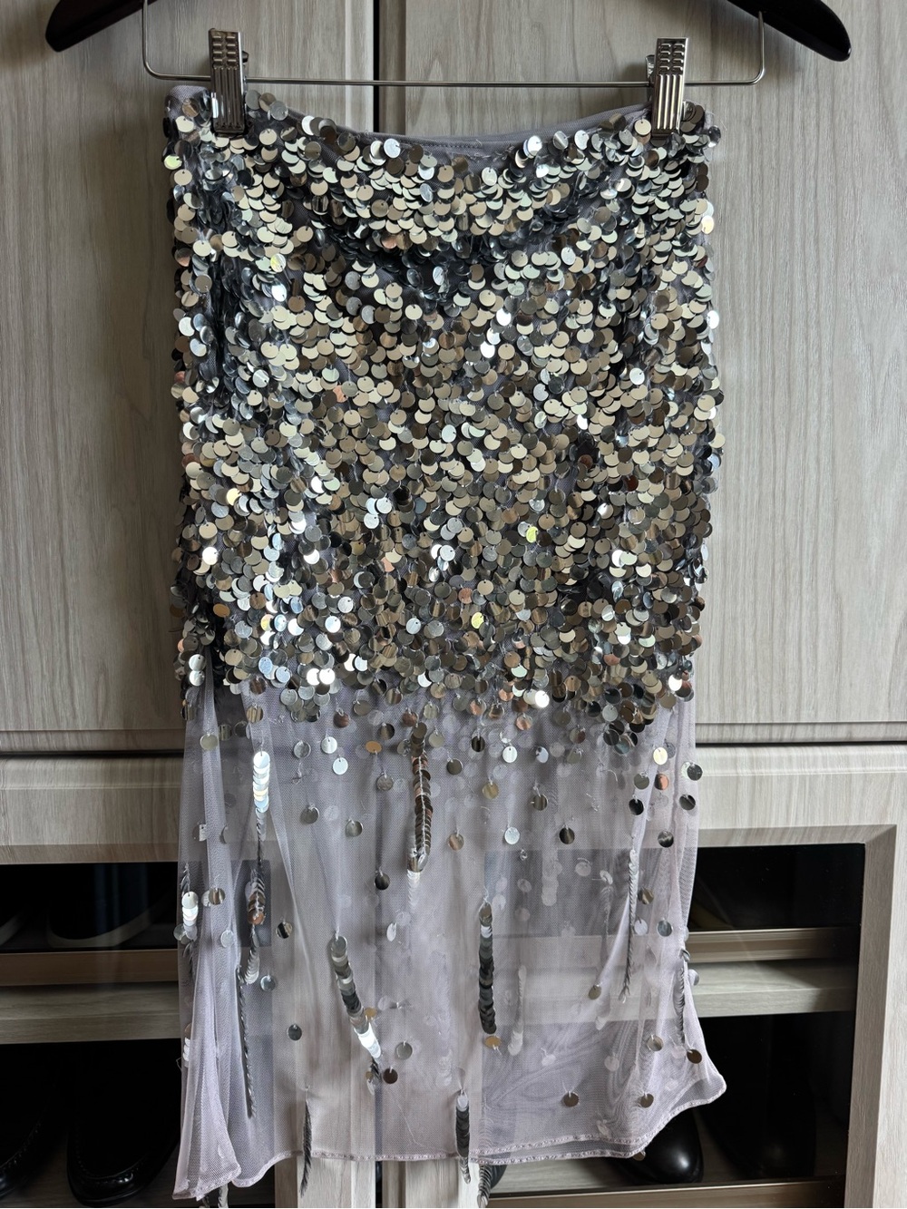 Cynthia Rowley Silver Sequin Sheer Midi Skirt Size 0 NWT